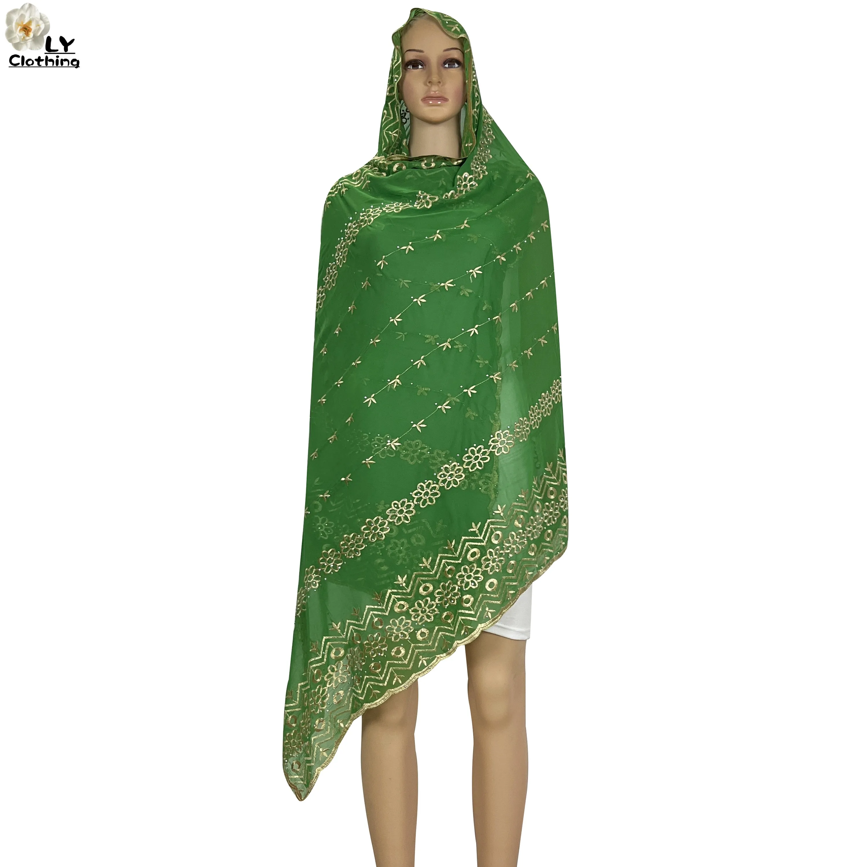 Tissu en mousseline de soie douce pour femmes africaines, hijab musulman, écharpe de Dubaï, grande écharpe, littérature, haute qualité, nouveau, 2024x200 cm, 100