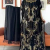 abaya robe de soirée avec grande Écharpe pour femme, caftan musulman dubaï, turquie, africain, décontracté, maxi, estampage or, 2024