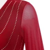 costume de danse de salon contemporaine lyrique pour femmes, strass brillants, maille transparente, manches évasées, robe justaucorps fluide fendue