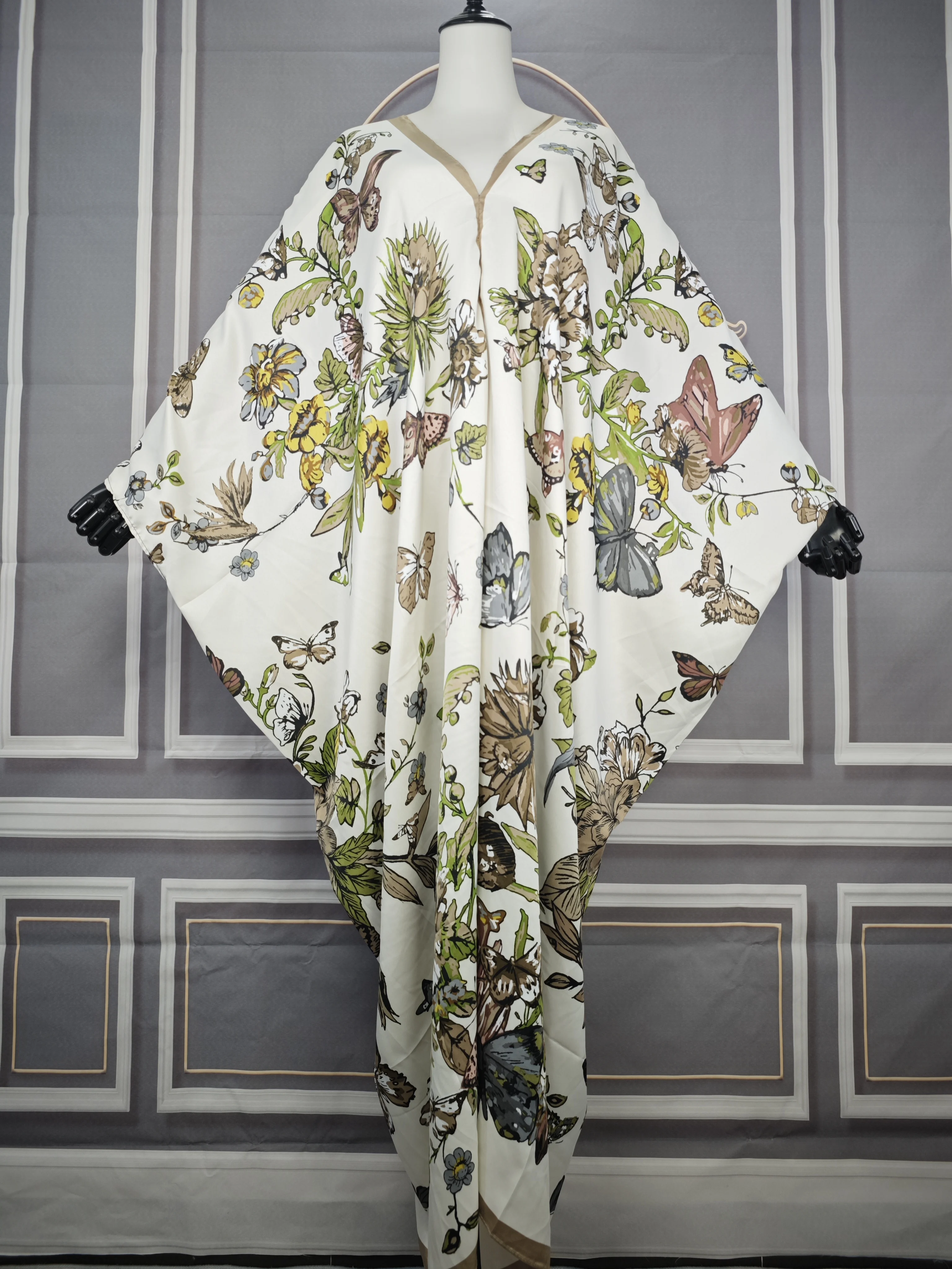 InjKaftan-Robe longue à imprimé géométrique, col en v, style boho, tenue de plage, pour fête, club, été