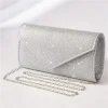 Sac de soirée sac de dîner femme sac élégant luxueux brillant argent pochette longue chaîne sac à bandoulière sac à main pour cadeau de fille