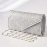 Sac de soirée sac de dîner femme sac élégant luxueux brillant argent pochette longue chaîne sac à bandoulière sac à main pour cadeau de fille