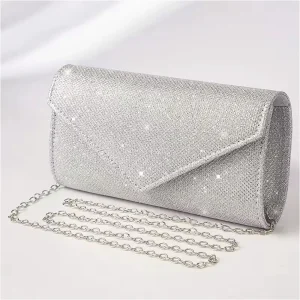 Sac de soirée sac de dîner femme sac élégant luxueux brillant argent pochette longue chaîne sac à bandoulière sac à main pour cadeau de fille
