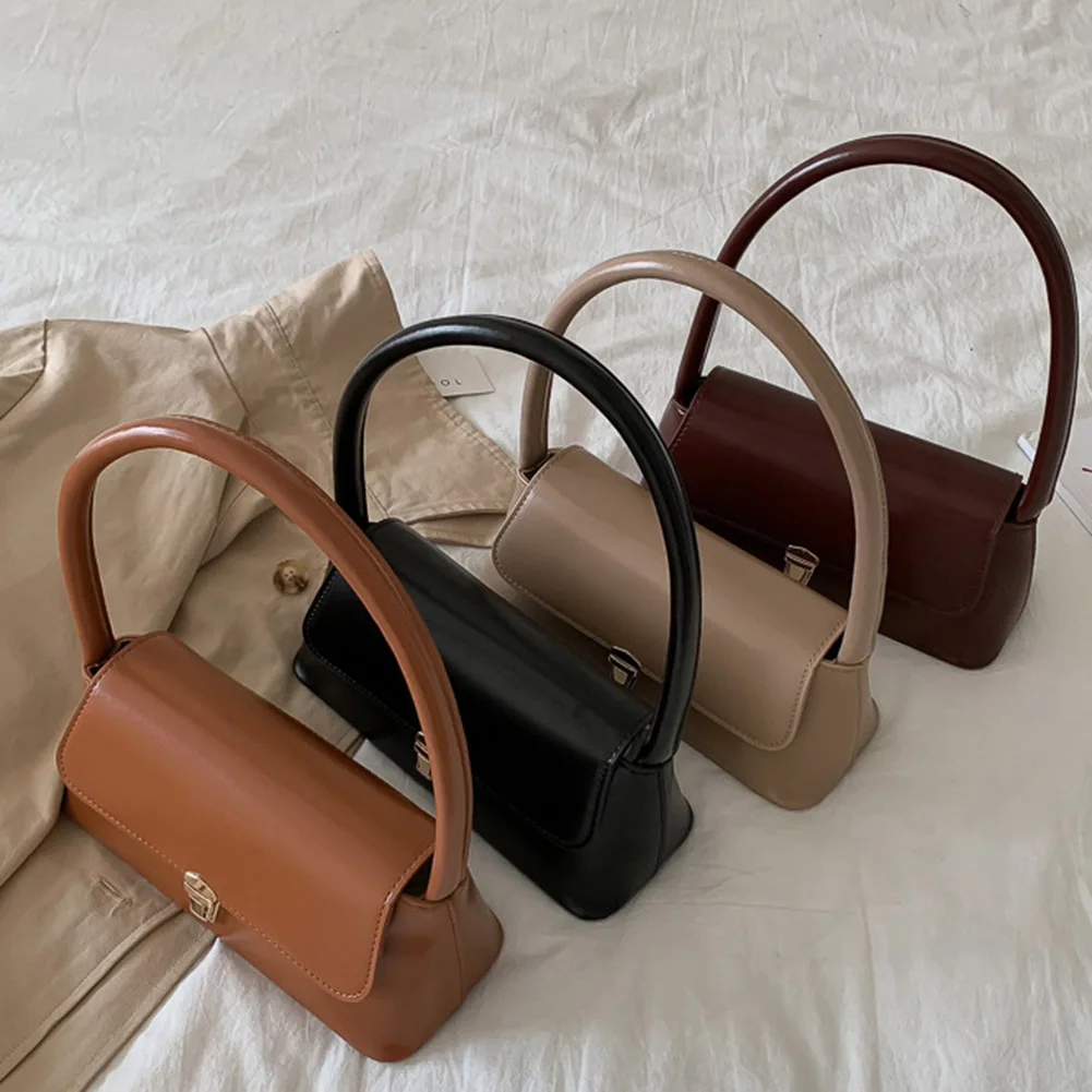 Femmes sac à bandoulière à la mode Vintage sac à main Portable décontracté en cuir PU couleur unie Simple poignée sous les bras sac sacs à main