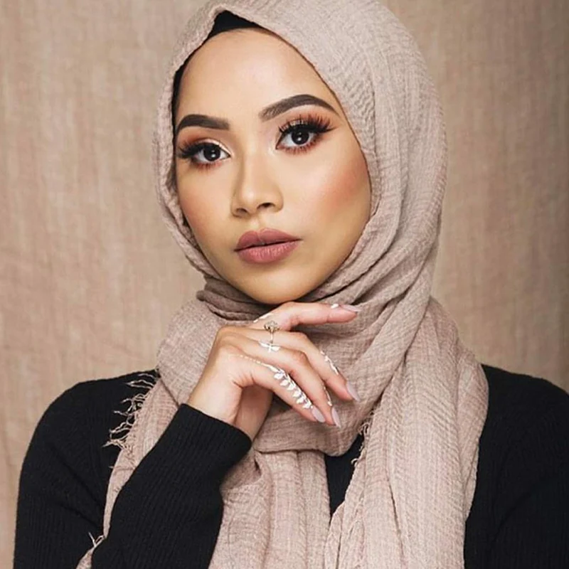 hijab musulman pour femmes, écharpe froissée en coton doux, couleur unie, bandana islamique eid, turban musulman