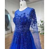 robe de soirée arabe bleue personnalisée, manches cape perlées, luxe, dubaï, robes formelles pour femmes, fête de mariage, 2021, la70454