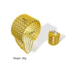 ensemble de bijoux de dubaï pour femmes, couleur or jaune, rond, creux, en alliage, bracelets larges, bagues, bracelet de déclaration africaine avec chaînes