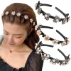 Fleurs de perle Épingle À Cheveux Bandeaux pour Femmes Antidérapant Bandeau Strass Bandes De Cheveux Clips Coiffure Double Frange Cheveux Accessoires
