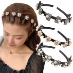 Fleurs de perle Épingle À Cheveux Bandeaux pour Femmes Antidérapant Bandeau Strass Bandes De Cheveux Clips Coiffure Double Frange Cheveux Accessoires