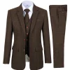 costumes en tweed à carreaux pour hommes, smokings à revers vintage, olympiques de mariage d'hiver groomtime, blazer, gilet, pantalon, marron, 3 pièces