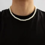 Collier ras du cou court perlé pour homme, blanc carillon, accessoires de cou, bijoux fantaisie, 2023