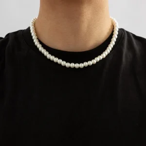 Collier ras du cou court perlé pour homme, blanc carillon, accessoires de cou, bijoux fantaisie, 2023