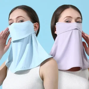 Voile facial respirant en soie glacée pour femmes, demi-masque résistant aux UV avec couvre-yeux et cou, idéal pour l&rsquo;été, Protection solaire en plein air