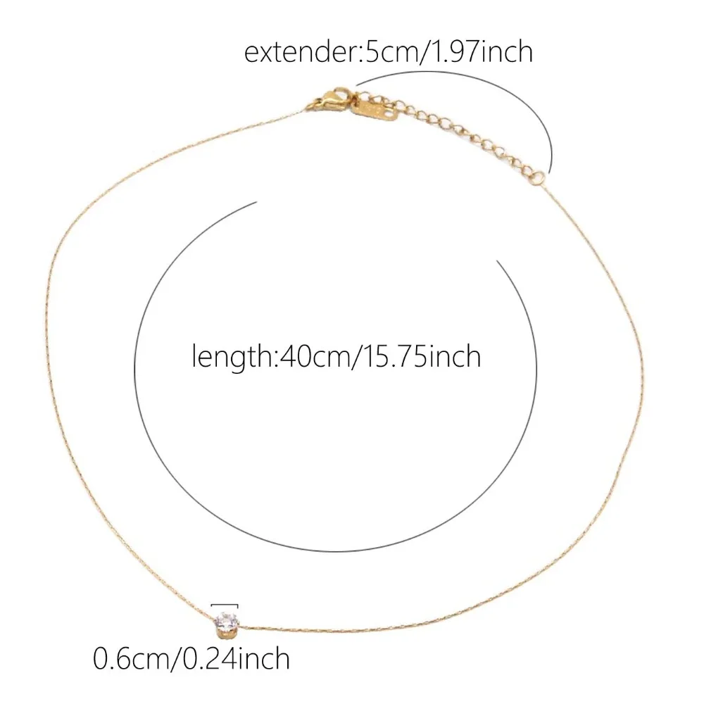Collier rond en acier inoxydable plaqué or pour femmes, breloque minimaliste en Zircon, chaîne Anti-ternissement, pierre Cz transparente, bijoux pour femmes