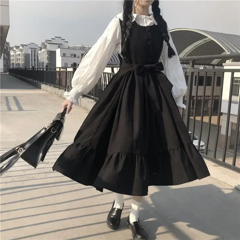 Robes Maxi d'été chemises pour femmes décontracté Kawaii fée vêtements à manches longues Robe à bretelles Lolita Harajuku Cottagecore Robe