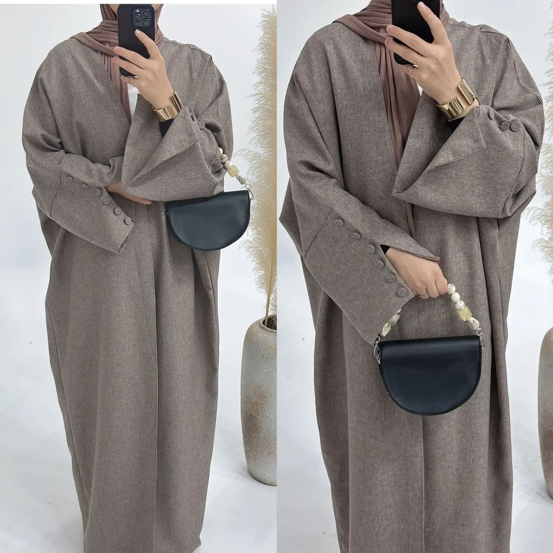 mode lâche musulman kimono surdimensionné robe musulmane abaya syari femme pleine longueur musulman multi bouton service de culte abayas