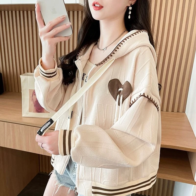Sweat-shirt à capuche pour femmes, avec fermeture éclair, Vintage, assorti, nouveau, essentiel, belle couleur abricot, hauts à capuche, fermeture éclair complète, Y2k