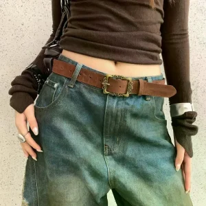 Maillard Styles rétro mode ceinture en daim avec boucle en métal ceinture de taille Ins ceinture de décoration polyvalente