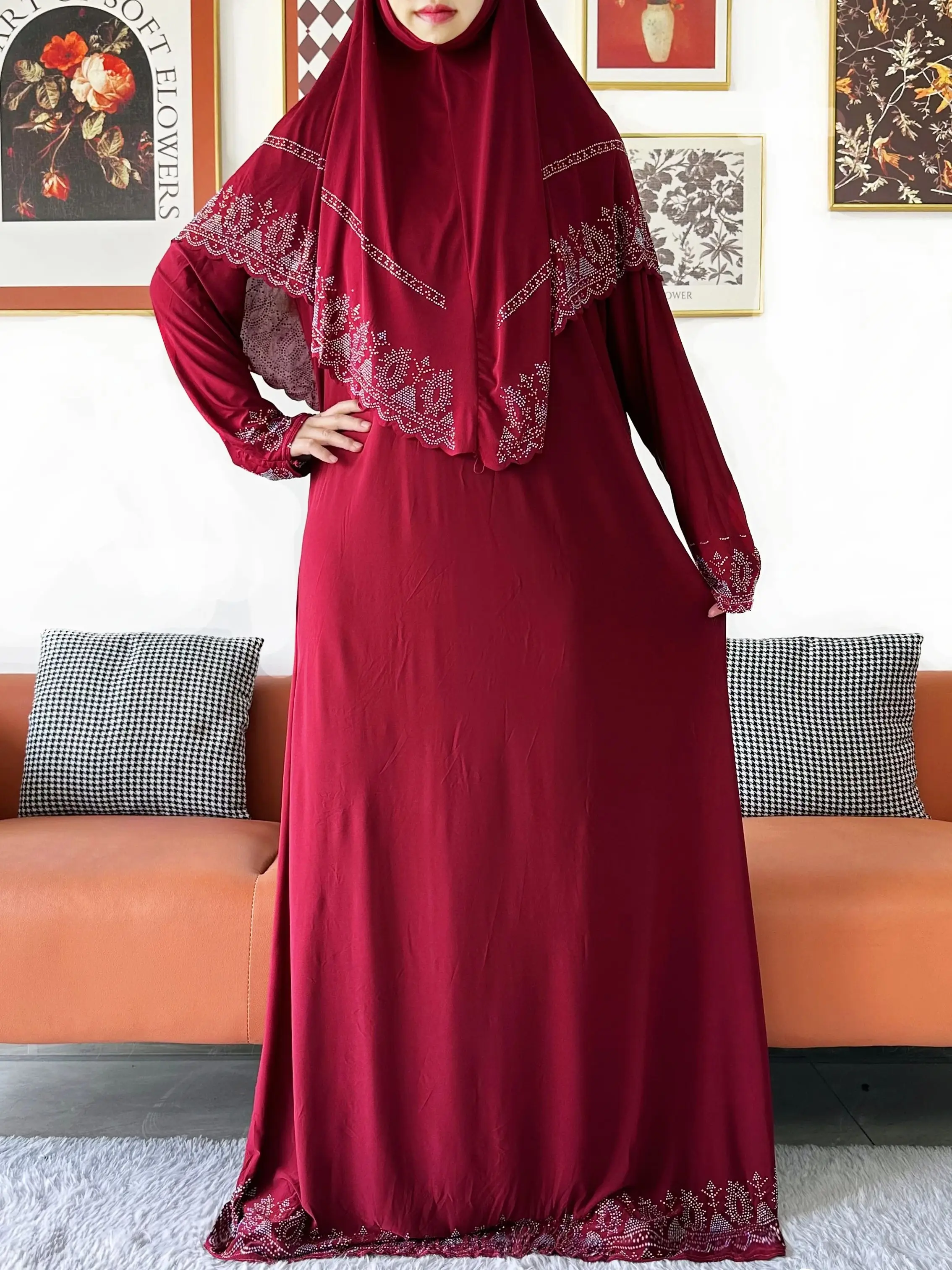 Ensemble écharpe Hijab islamique pour femmes, robe longue, vêtement de prière, robe longue Khimar et Hijab Combo pour usage quotidien du Ramadan, 2025