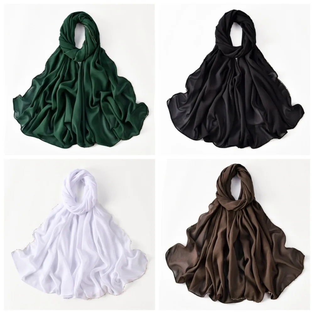Mode élastique coloré perlé foulard respirant Hijab imprimé queue Turban Style indien couleur unie en mousseline de soie grand châle hommes