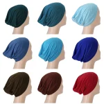 1pc couleur unie Simple Turban casquette élastique casquette intérieure bandeau décontracté Bonnet sous-écharpe Ramadan Hijab foulard chimio chapeaux