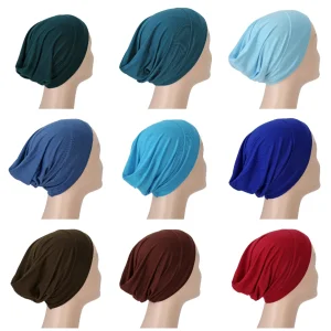 1pc couleur unie Simple Turban casquette élastique casquette intérieure bandeau décontracté Bonnet sous-écharpe Ramadan Hijab foulard chimio chapeaux