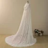 robes de mariée sirène vintage avec capuche, voile de mariée, une couche, longue, casquette, fibre à lacets, rond, personnalisé