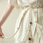 Ceinture Décorative Ethnique pour Femme, Pompon Perlé, Corde en Coton, Simple, Accessoire Polyvalent pour Tenue Décontractée, Été