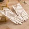 gants Élégants en satin avec perles pour femme, accessoires de banquet de mariage, courts, pour la conduite, blanc et noir, pour patients