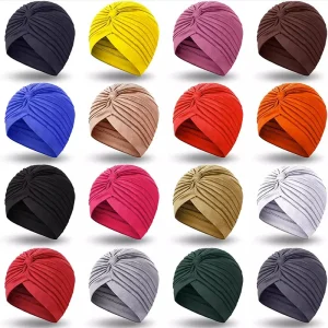 Femmes Stretch Turban tête Bonnet couverture torsadé plissé bandeau couleurs assorties cheveux couverture Beanie chapeaux pour les femmes