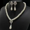 collier de perles élégant, boucles d'oreilles avec diamant, pendentif creux incrusté, bijoux classiques, cadeau pour mariées, mariage et occasions formelles