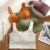 soutien gorge de sport respirant à épaules larges pour femmes, résistant à la sueur, haut de fitness, sans couture, yoga, antichoc, haut court froncé, soutien gorge de sport, gymnastique