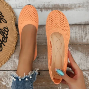 Femmes bout rond chaussures plates couleur unie tricoté sans lacet chaussures décontracté respirant ballerines femmes chaussures plates mocassins femmes