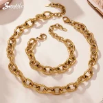 Bracelet plaqué or en acier inoxydable, couleur or argent, chaîne épaisse bicolore, ensemble ras du cou, bijoux Hip-Hop à la mode pour femmes