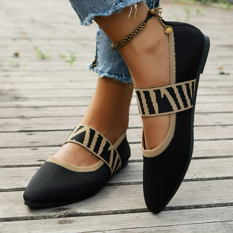 femmes ballerines tricotées chaussures décontractées talon bas femme élégante baskets bout pointu mocassins peu profonds vintage sans lacet femmes chaussures