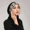 nouveau dentelle broderie instantanée hijab pour les femmes musulmanes cristal chanvre bonnet élastique cravate dos sous capuchon casquette intérieure solide base chapeau turban