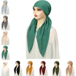 Musulman Hijab Turban pré-attaché chapeau femmes couleur unie longue queue Bonnet chimio casquette perte de cheveux tête écharpe Wrap bonnets Turbante Mujer