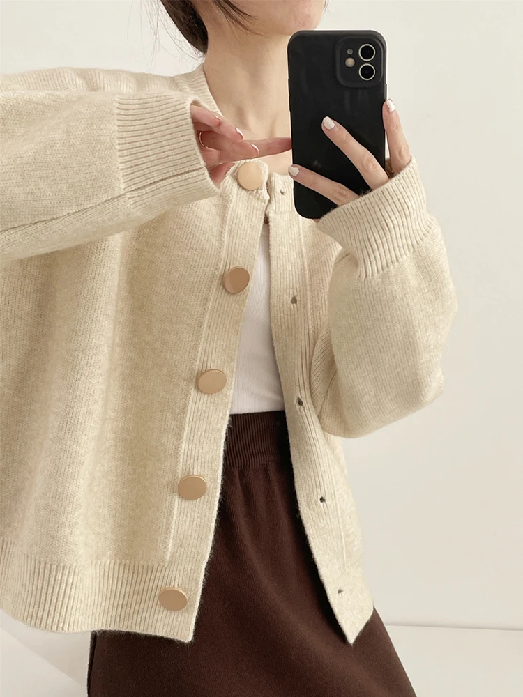 aossviao cardigan à col rond pour femme, couleur unie, simple boutonnage, collection automne hiver
