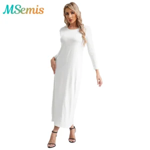 Femmes Abayas robe arabe islamique à manches longues prière musulmane dubaï caftan longues Robes ample basique Maxi robe longue dubaï caftan