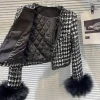 blazer chic à carreaux en tweed grossier avec doublure de couette, veste à carreaux, manteau rembourré en coton, cardigan à manches longues, manchette en fausse fourrure, avocat, paillettes, y