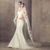voile de mariage long à bords en dentelle pour patients luxueux, blanc/ivoire avec peigne, tulle, une couche, 3 mètres, accessoire de mariée