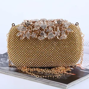 Sac à main d’embrayage floral de diamant de cristal pour des femmes, sac à main de soirée de mariage de biscuits, sacs de messager initiés, designer de luxe