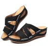 Sandales orthopédiques à talons compensés pour femmes, chaussures d&rsquo;été à bout ouvert, Vintage, antidérapantes, en cuir, décontractées, plateforme, rétro, nouvelle collection