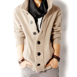 Cardigan à Manches sulfen Cachemire pour Homme, Veste Ouverte, Couleur Abricot avec Poches, Style Streetwear Décontracté
