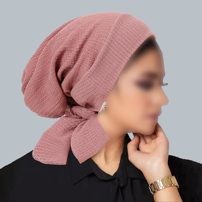 chapeaux hijab froissés pour femmes et filles, turban pour ramadan, enveloppes de tête à longue queue, chapeaux musulmans élastiques, casquette de chimio respirante pour femmes et filles, 2025