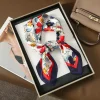 foulard carré de luxe en soie imprimé floral pour femmes, hijab, bandes de cheveux, foulard en satin, châle, ruban, bandeau à la mode, 2024