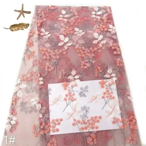 Tissu en dentelle à fleurs à paillettes, tissu en tulle en maille brodée à paillettes roses pour robe de mariée, robe de mariée, robe de soirée, 1 yards