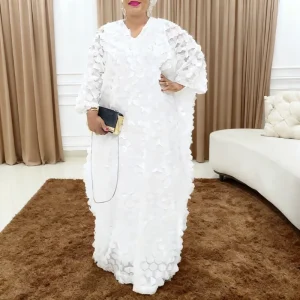 Femmes musulmanes dubaï Abaya robes longues manches chauve-souris 3D Floral solide ample Tradition africaine Robe Robe Eid Robe de soirée modeste