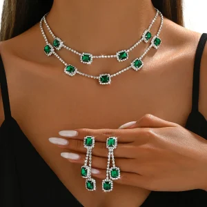 3 pièces d&rsquo;ensemble de bijoux pour femmes, ensemble collier et boucles d&rsquo;oreilles en cristal et diamant, bijoux de fête de mariage, bijoux à porter au quotidien