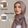 2 pièces/ensemble hijab musulman modal rayonne hijab avec la même couleur sous capuchon femmes doux coton rayonne châle premium coton jersey tube casquettes